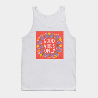 Good Vibes Only Coral Red | Floral Wreath | Quote Tank Top